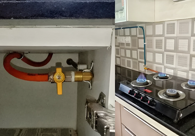 Copper Gas Pipe Line Installation Services in Kitchen
